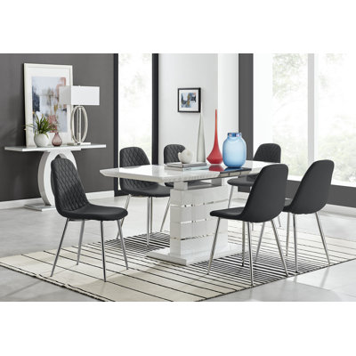 Renato 120Cm High Gloss Extending Dining Table And 6 White Corona Gold Leg Chairs