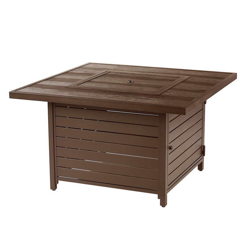 Katara Square Aluminum Propane Smokeless Fire Pit Table with Hidden Fuel Tank, Brown