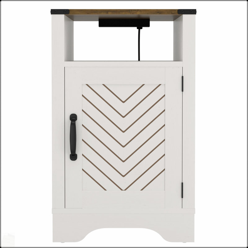 Table d'appoint de table de chevet Farmhouse, table de bout rustique en bois avec prises électriques et station de recharge pour un confort moderne