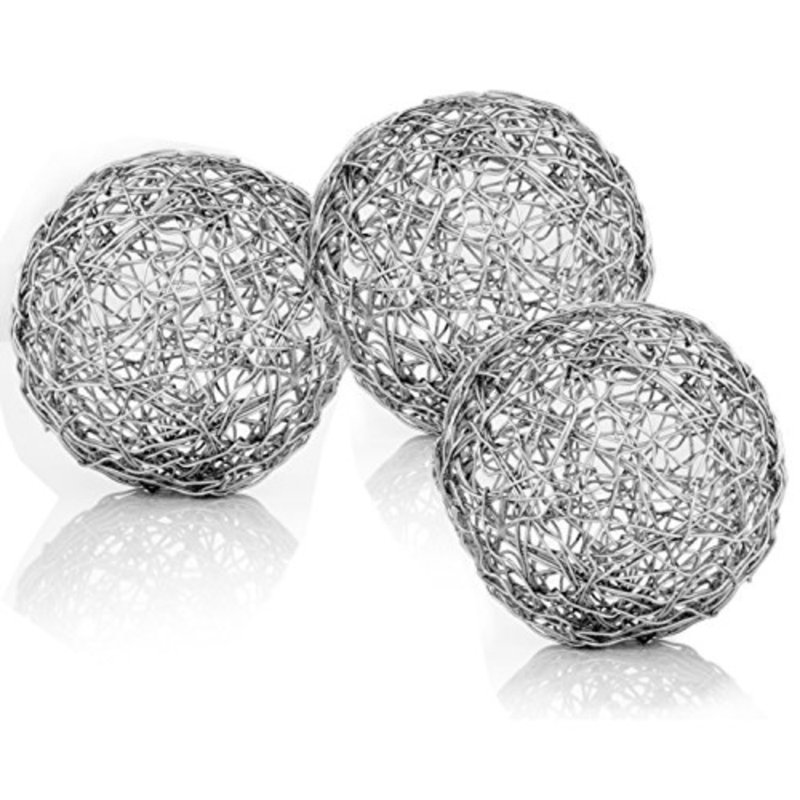 Yadelis Guita Gold Wire Spheres/3"D - Box of 3, 3" H x 3" W x 3" D, Sliver