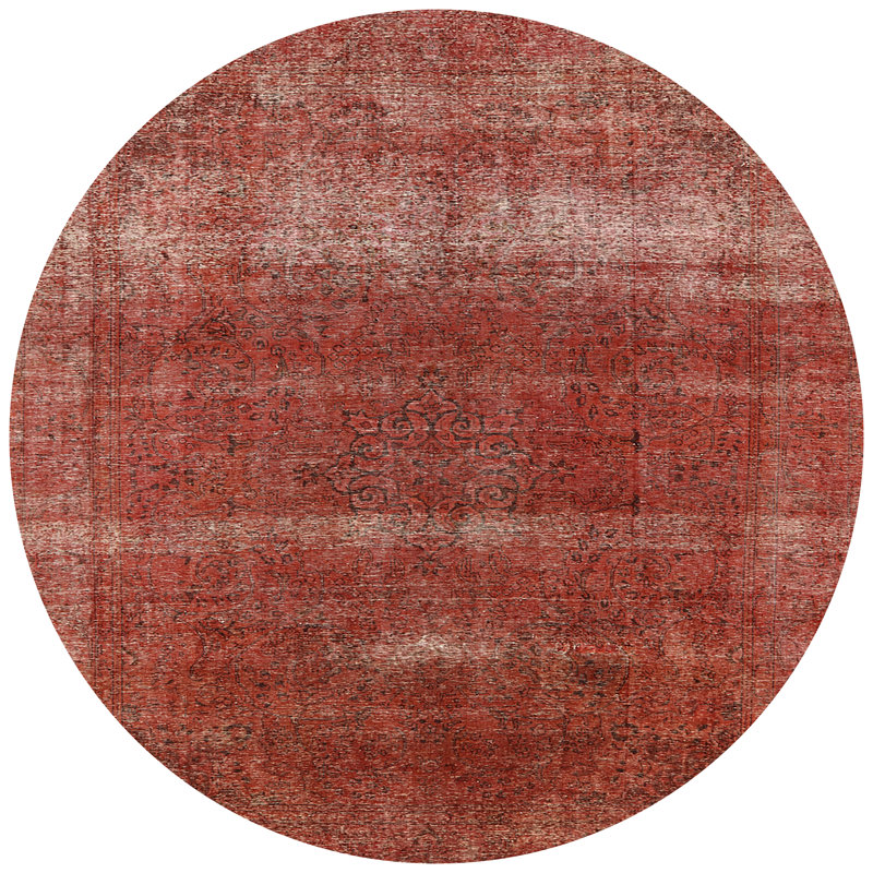 Tapis de style oriental rouge, Rond 7 pi