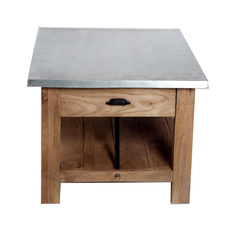 Industrial Gray Mango Wood and Steel Coffee Table with Shelf