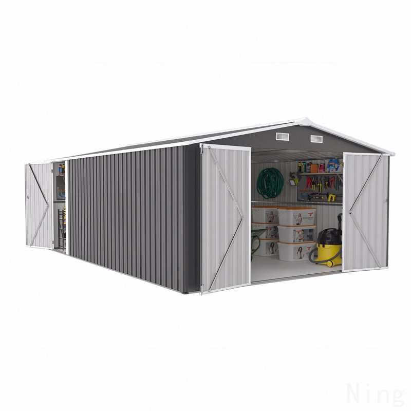 Remise de rangement extérieure 10 pi x 14 pi avec 3 portes verrouillables, structure de remise en métal et 4 évents, Gris