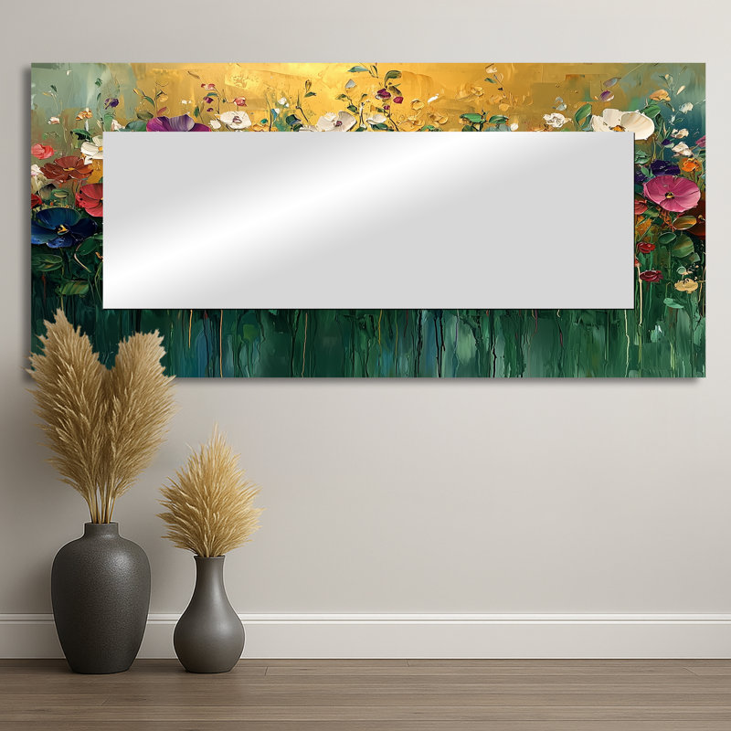Roses et fleurs sauvages Country Bloom Field I - Art mural miroir décoratif floral - imprimé sur métal, 28 po x 60 po