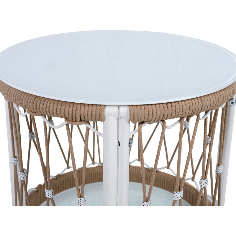 Table d'appoint d'extérieur 17,61 "avec magnétisme bohémien, plateau de table en corde tissée et structure thermolaquée pour les délices de la piscine dans la rouille Aura - Verre lisse facile à nettoyer