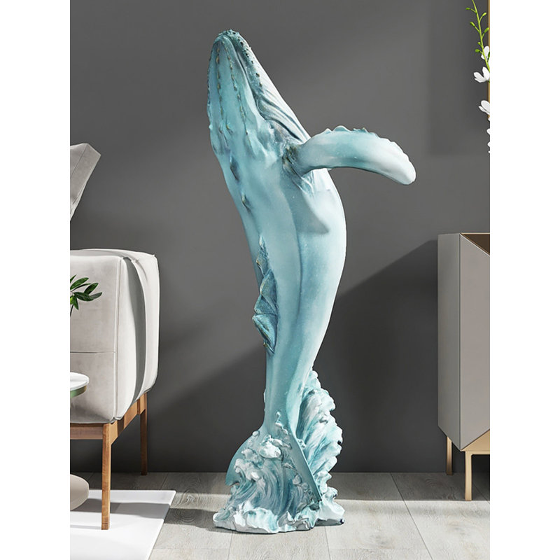 Sculpture moderne en résine de baleine flottante, Bleu