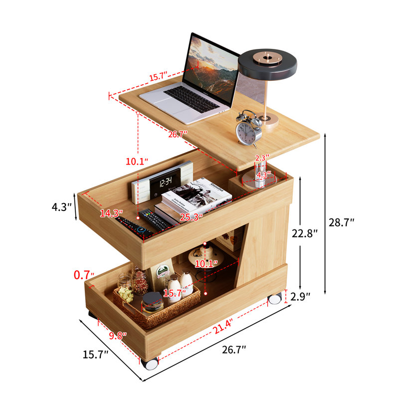 Lift Top Walnut Color Coffee Table For Living Room With Storage Hidden Compartment,rising Modern Wood Coffee Table With Rolling Wheels And 360°rotating Desktop For Dining Room, Bedroom,small Places