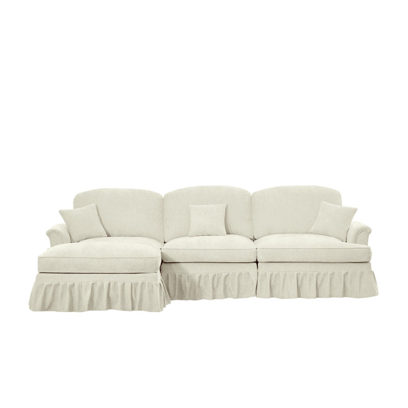 Canapé modulaire en chenille de style Mid-Century avec jupe amovible et repose-pieds - Canapé modulaire en L beige