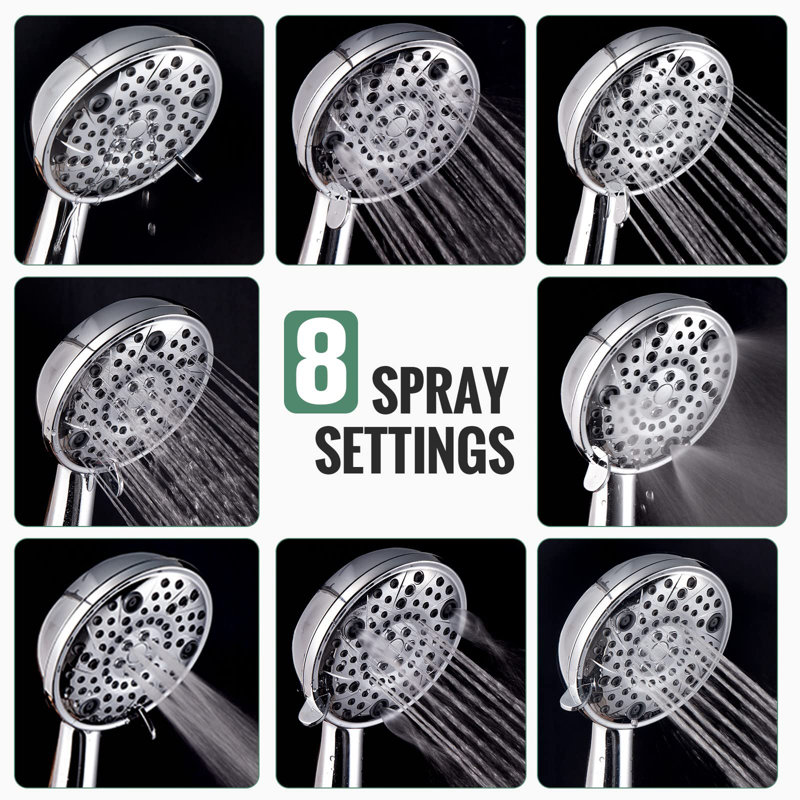 8 Function Shower Heads With Handheld Spray, High Pressure Shower Handle Set With 4.7 Inch Shower Sprayer, Chrome