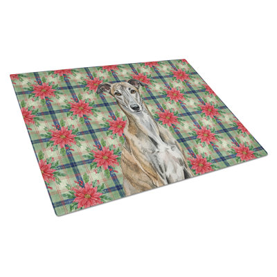 Brindle Greyhound Christmas PoinsettIas Glass Cutting Board