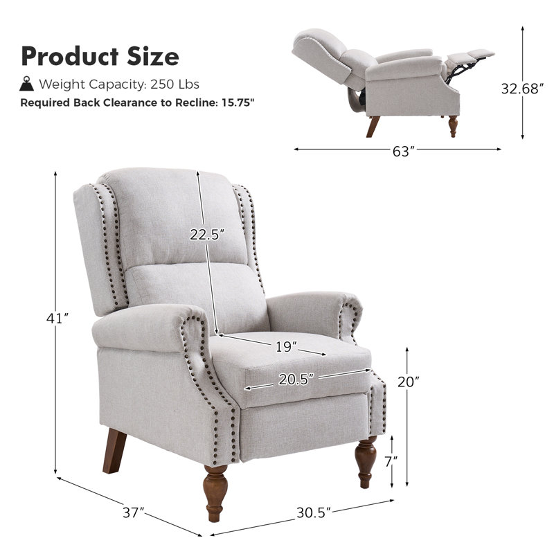 Fauteuils inclinables manuels avec têtes de clou Pharris, Gruau