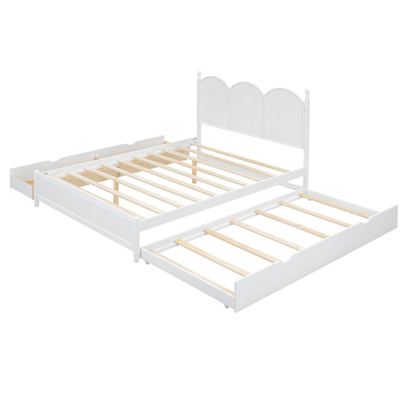 Queen 2 Drawers Bed With Trundle And Headboard, White