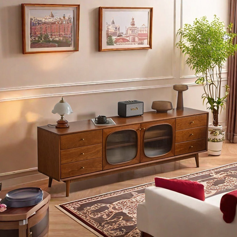 Meuble télé style rétro en bois massif, 70.86"