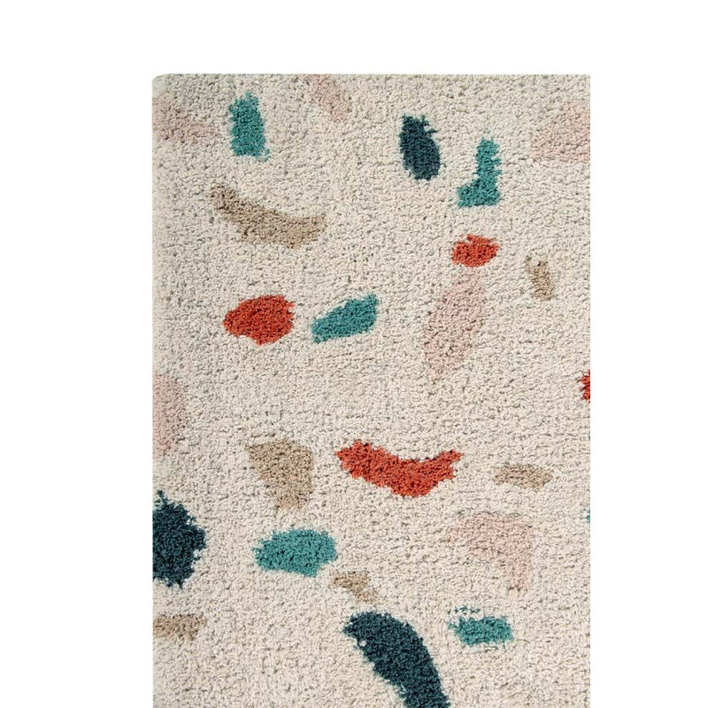 Terrazzo Cotton Abstract Area Rug in White/Red/Blue/Beige