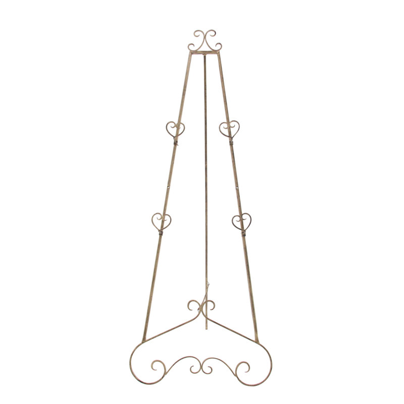 Gold Metal Scroll Adjustable Floor Easel with Chain Support