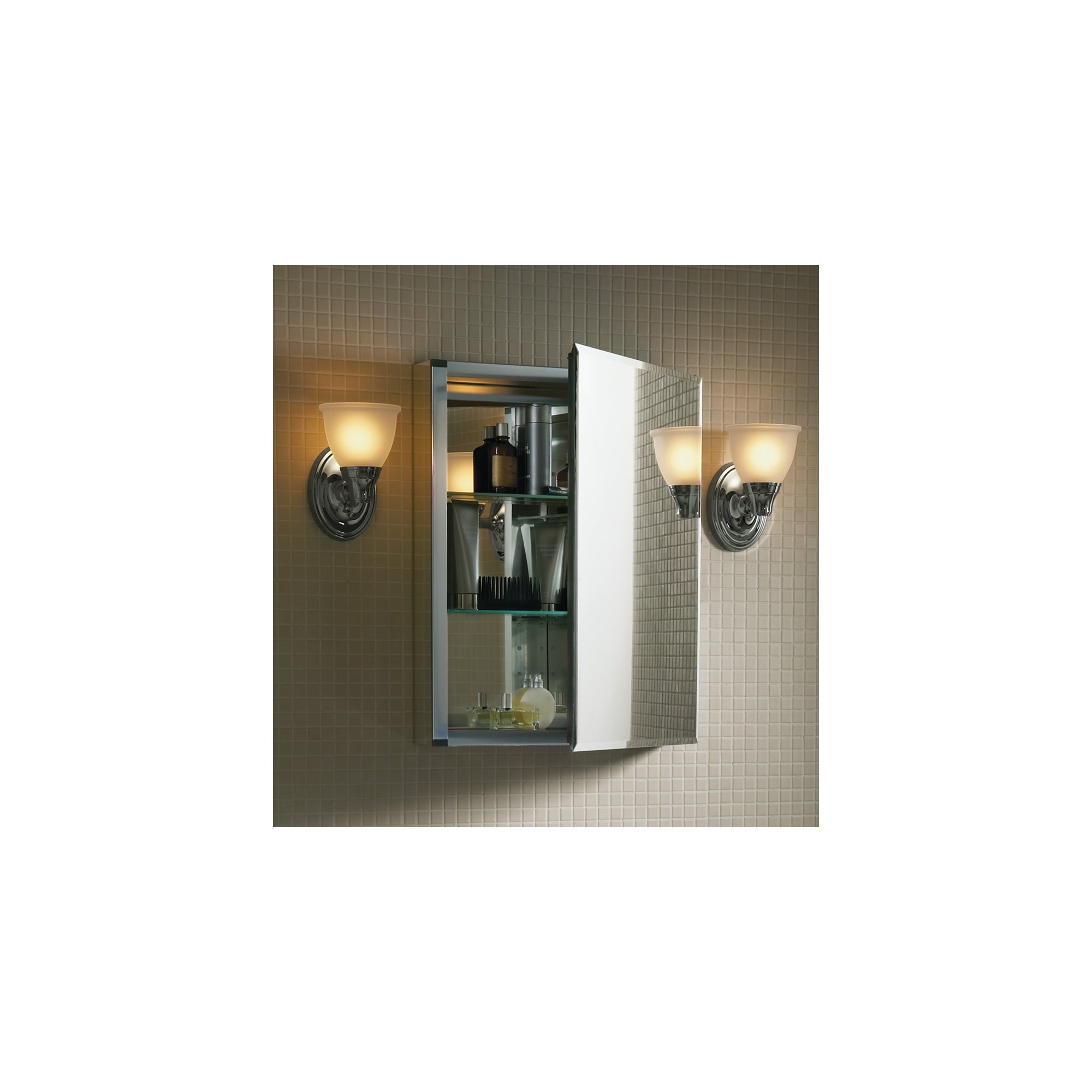 CLC Recessed or Surface Mount Frameless Aluminum Medicine Cabinet Adjustable Shelves, 26" H x 15" W x 4.81" D