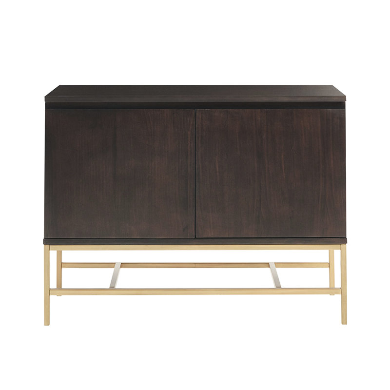 Rangement décoratif en bois brun - Structure solide, 2 tablettes intérieures en métal doré, tablettes