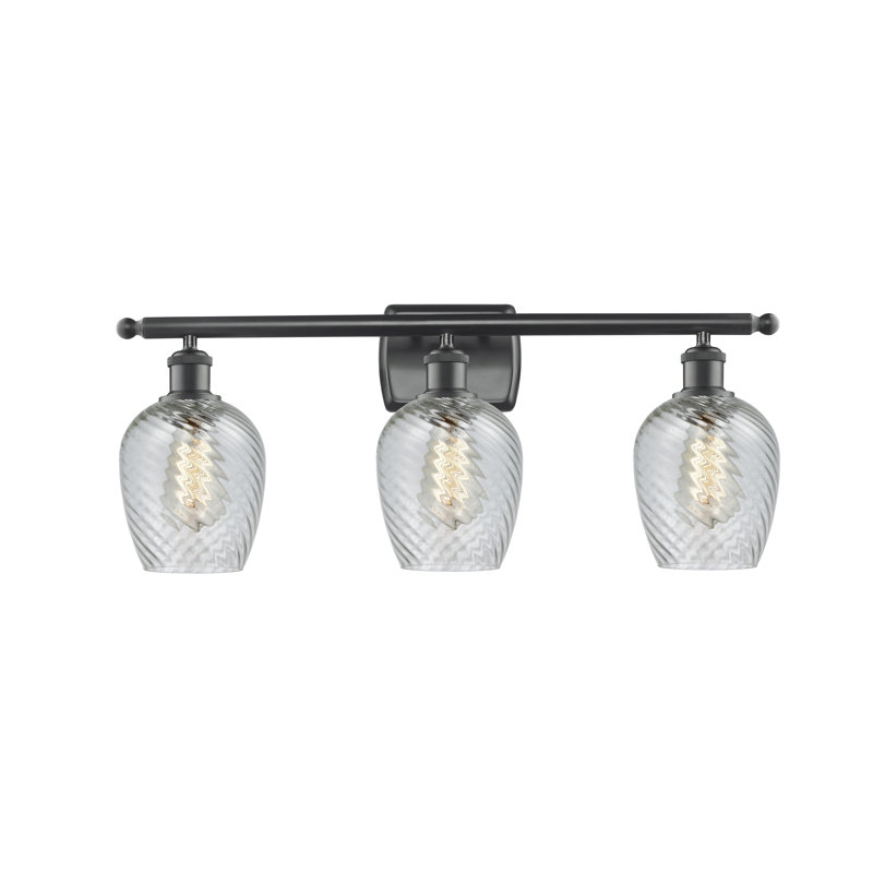 Lyman 3 - Light Dimmable Vanity Light, Matte Black, Clear Spiral Fluted, Bulb Not Included