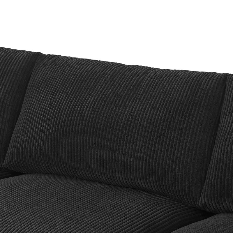 Canapé modulaire réversible en velours côtelé, 132" W, Black Fabric, Black