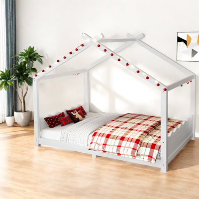 Lit de maison en bois massif avec lattes de soutien, lit de sol Montessori pour enfants
