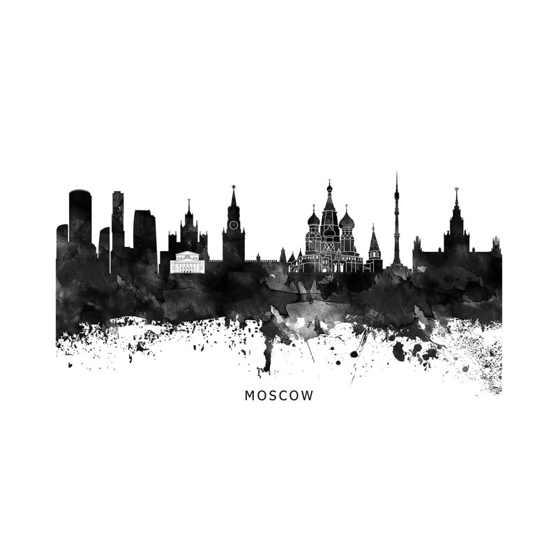 Moscow Skyline Black & White - Wrapped Canvas Print, 20.32cm H x 30.48cm W x 1.91cm D