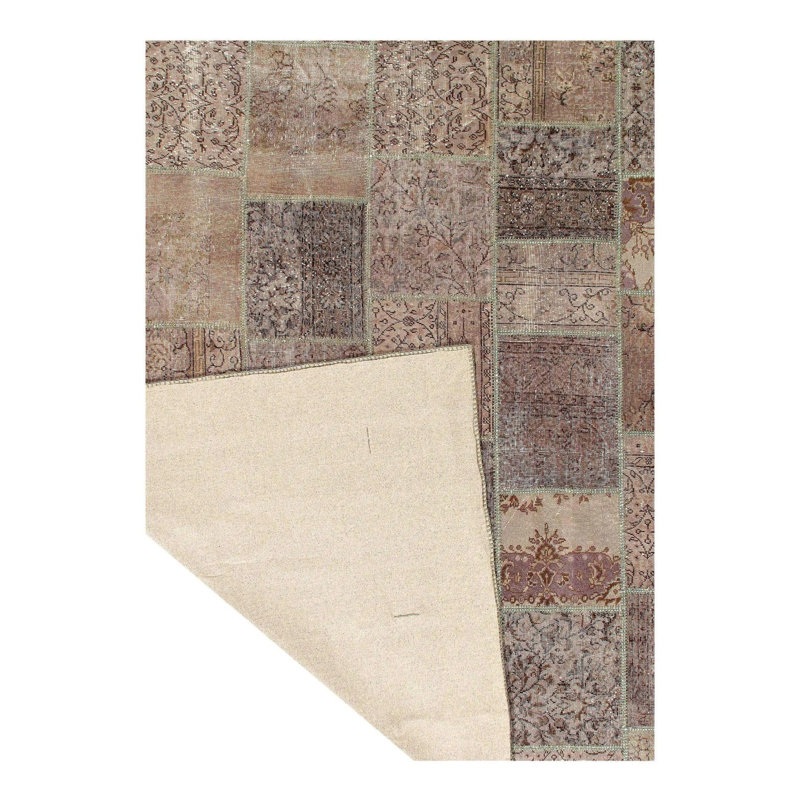Tapis brun en coton / laine patchwork 8 pi 8 po x 10 pi Patchwork