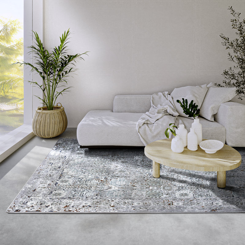 Kollektion 1809 No Pattern And No Solid Colour Machine Woven Light Grey Area Rug, Rectangle 3'7" x 5'5"