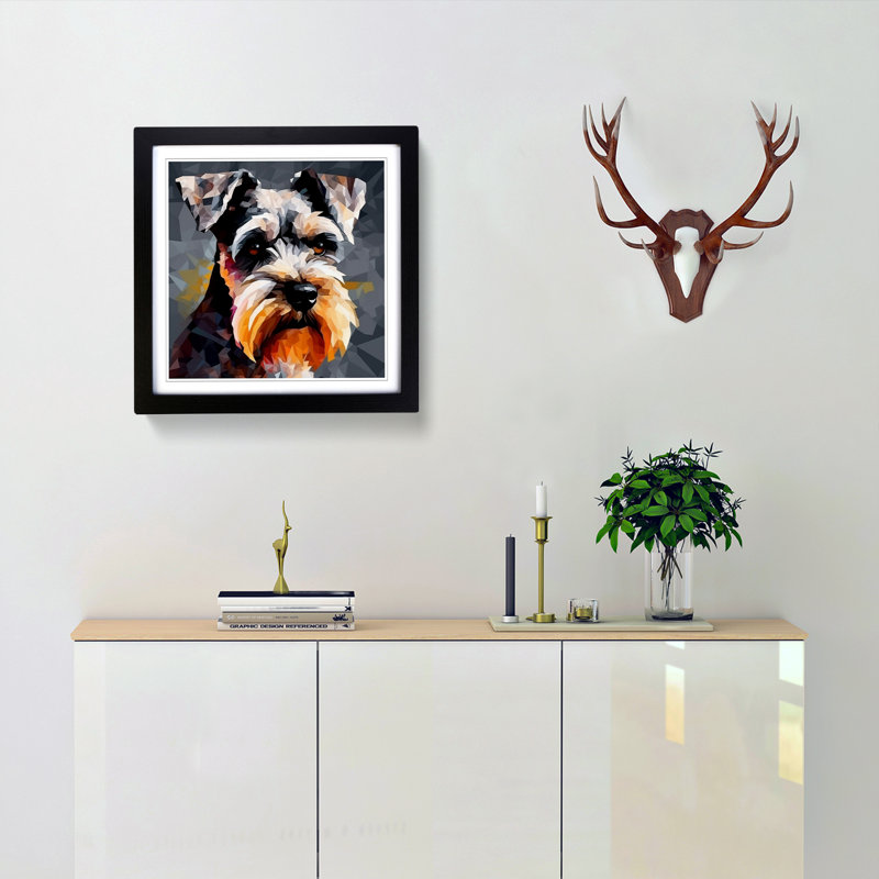 Schnauzer Abstract No.4 - Single Picture Frame Print on Wood, Black