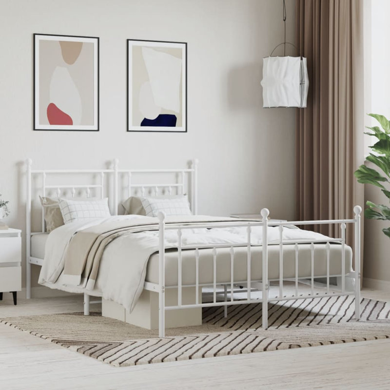 Structure de lit en métal avec tête de lit sans matelas 12 po Breshna, Blanc, Simple TG