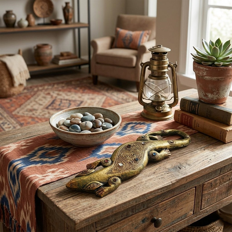 Statue de gecko en bois, H 38,5 po x l 4,5 po x P 4,5 po