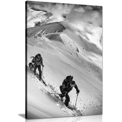 Panther Print Fine Art Prints Black & White Skiers Trekking Artistic Framed Canvas Prints, Pictures For Home Walls, Bedroom, Living Room & Bathroom Decor - Wrapped Canvas Art Prints