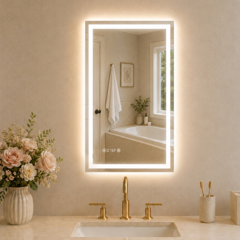 Miroir de salle de bain mural en cristal poli anti-buée à lumière DEL l 20 po x H 30 po TMMV, L 20 po x H 30 po