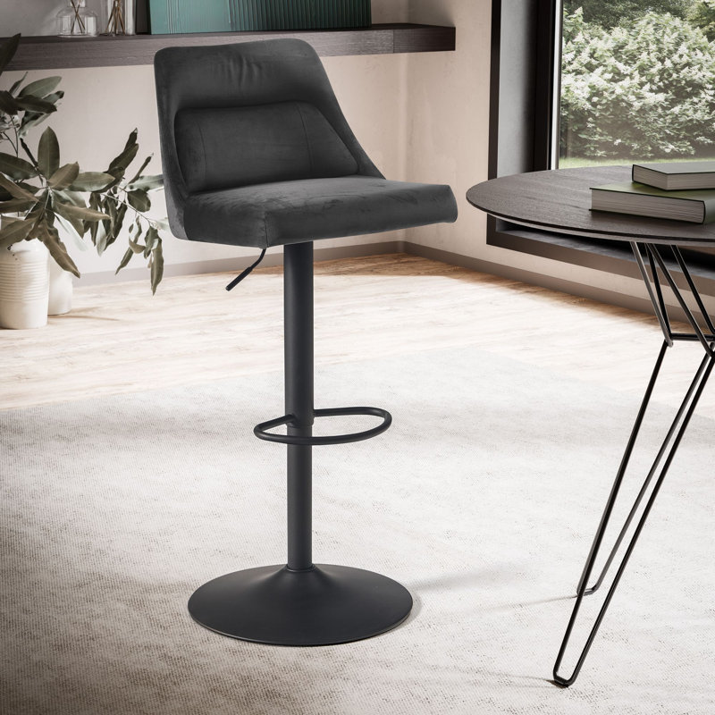 Dorrit Swivel Upholstered Velvet Adjustable Height Bar Stool, Grey/Brown/Blue