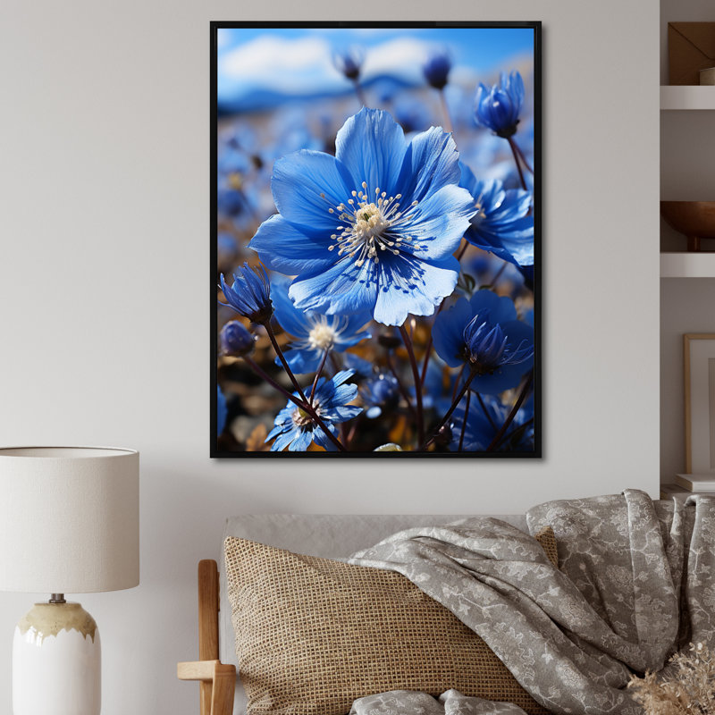 Blue Flower Cobalt Delight - Floral Wall Decor, H 40 po x l 30 po x P 1,5 po, Cadre flottant noir