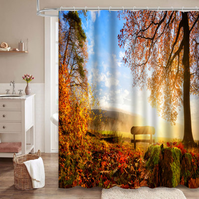 Autumn Gold Leaves Blue Sky Landscape Shower Curtain with 12 Hooks