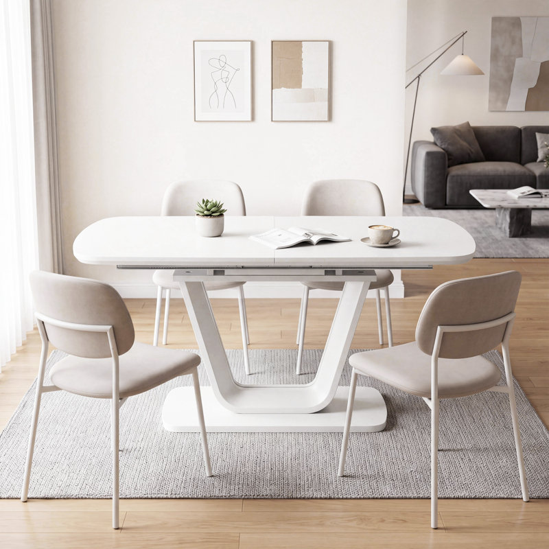 63 To 78.7 Inch Grey White Extendable Dining Table With U Shaped Legs Modern Industrial Mdf Kitchen Table For Home Or Office