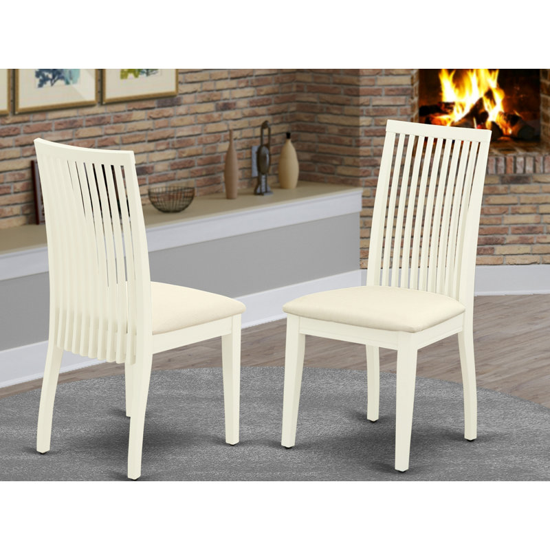 Ipswich Dining Chairs - Linen Fabric Upholstered Wood Chairs, Set of 2, Linen White, Linen White, Linen Fabric