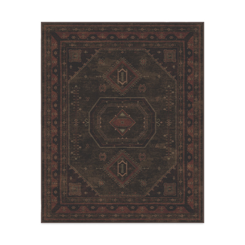 Système de tapis et de coussins lavables 2 pièces Shira Bordeaux, Rectangle 8 pi x 10 pi