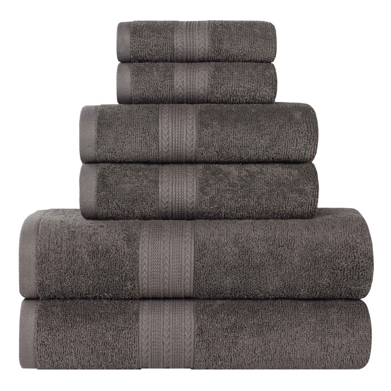 Hannu 450 GSM Eco-Friendly Cotton 6 Piece Assorted Quick Dry Bathroom Towel Set, Graphite
