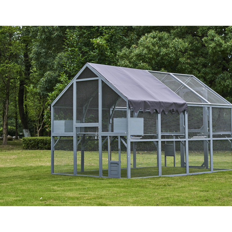 Outdoor Cat House Cat Enclosures 110" Large Kitten Playpen with Platforms,Upgrade Waterproof Cover-grey