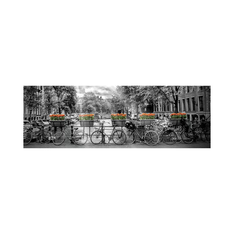 Impression d’art graphique panoramique, "Amsterdam Gentlemen’s canal" par Melanie Viola, Toile tendue