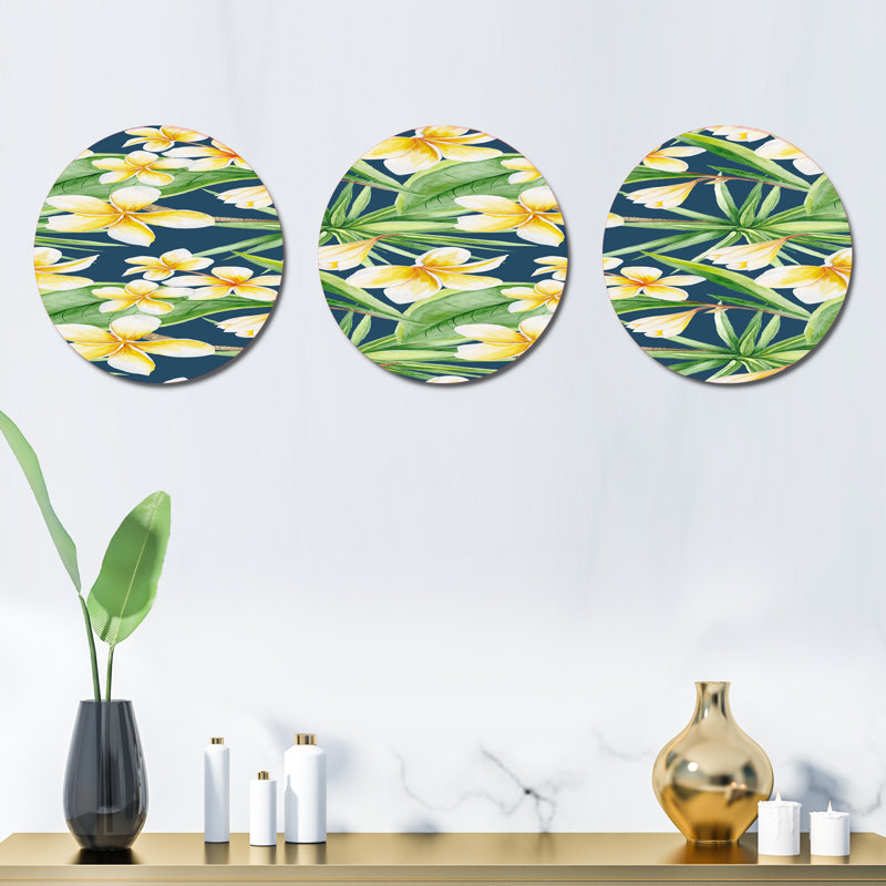 Ensemble de 3 décorations murales feuillage tropical et fleurs tropicales