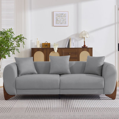 87" Upholstered Faux Leather Sofa with Solid Wood Legs