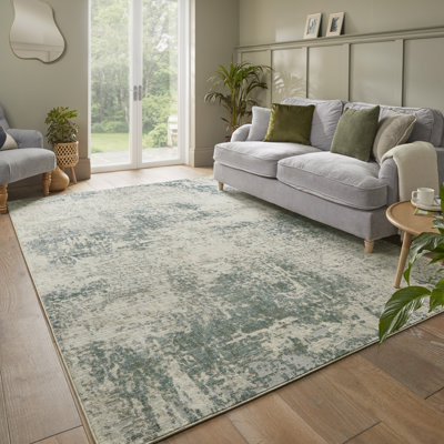 Edgeworth Abstract Machine Woven Cream Green Area Rug