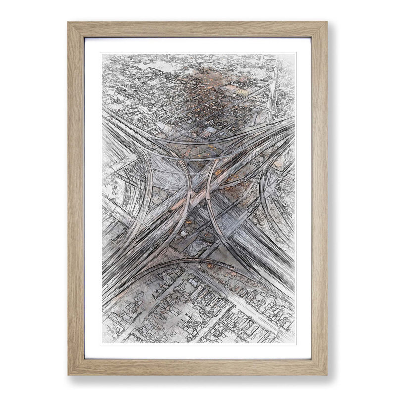 Highways of Los Angeles in Abstract - Picture Frame Graphic Art Print, 65cm H x 48cm W x 2cm D, Oak Framed