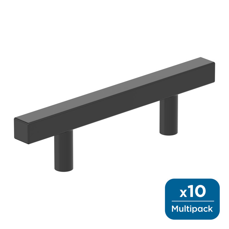Bar Pulls Square 3 inch (76mm) Center-to-Center Matte Black Cabinet Pull - 10 Pack, Matte Black