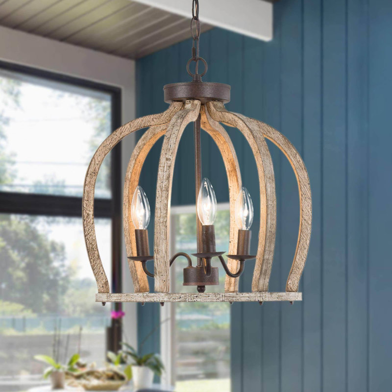 Allmeria 3-Light 15'' W Modern Farmhouse Geometric Wood Chandelier UL Certified