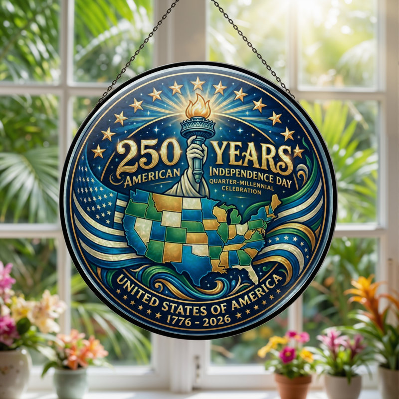 Panneau de fenêtre en verre pour décoration intérieure American Independance USA 250th Anniversary - H 12 po, H 12 po