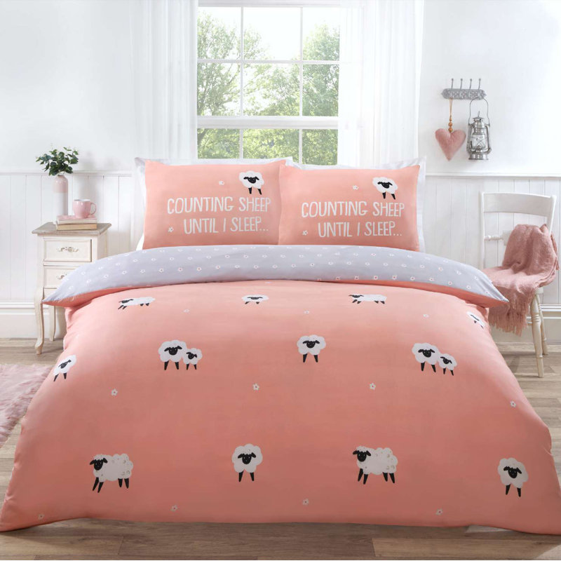 Counting Sheep Duvet Set, Blush, Double - 2 Standard Pillowcases