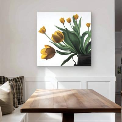 Yellow Tulips - Green Floral Metal Print for Home Decor